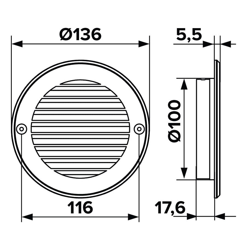 Решетка вентиляционная пластиковая наружная Era РКН d136 мм с фланцем d100 мм белая