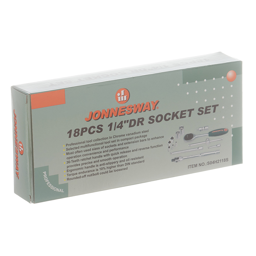 Набор торцевых головок с трещоткой Jonnesway 1/4" (S04H2118S) (18 шт.)