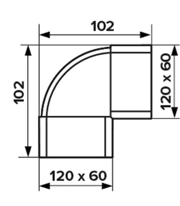 Колено вертикальное пластиковое для плоских воздуховодов 60х120 мм 90°