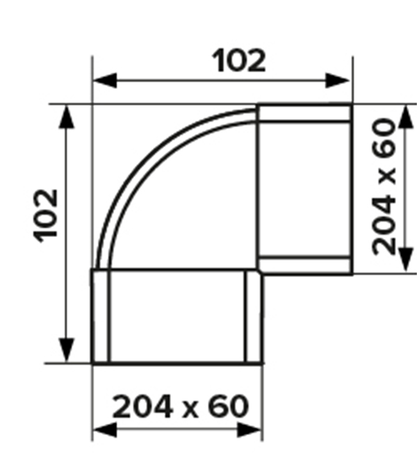 Колено вертикальное пластиковое для плоских воздуховодов 60х204 мм 90°