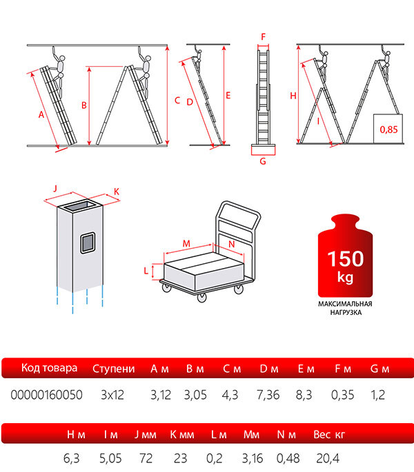 Лестница алюминиевая трансформер трехсекционная 12 ступеней Новая высота профессиональная