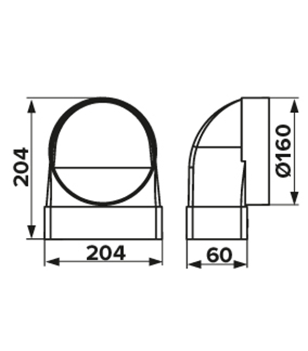 Соединитель угловой пластиковый для плоских воздуховодов 60х204 мм с круглыми d160 мм