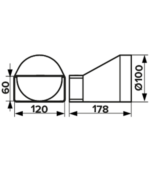 Соединитель эксцентриковый пластиковый для плоских воздуховодов 60х120 мм с круглыми d100 мм