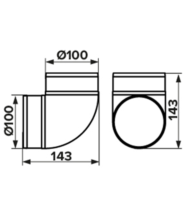Колено для круглых воздуховодов ERA пластиковое d100 мм 90°