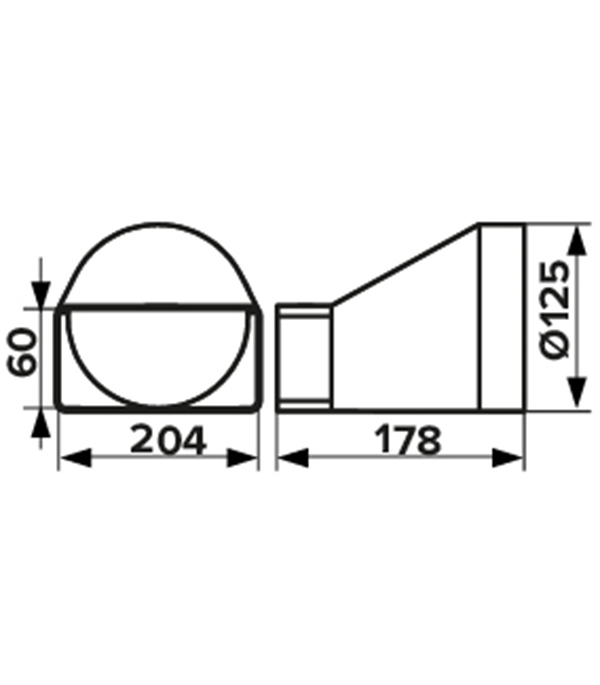 Соединитель эксцентриковый пластиковый для плоских воздуховодов 60х204 мм с круглыми d125 мм