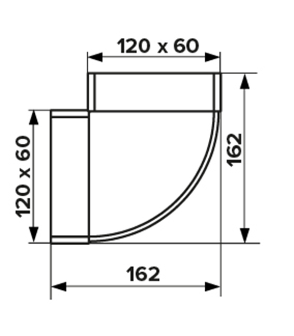 Колено горизонтальное пластиковое для плоских воздуховодов 60х120 мм 90°