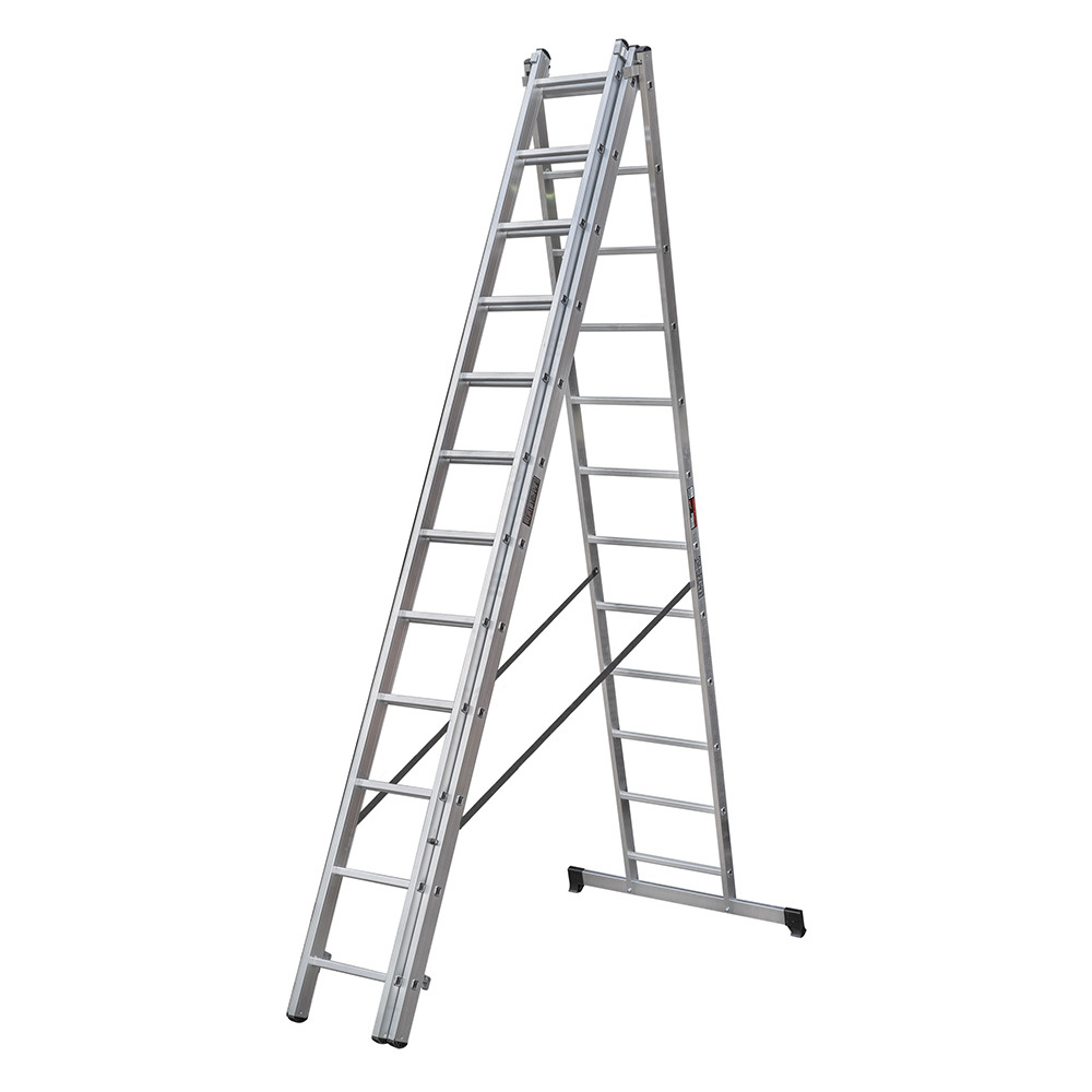 Лестница алюминиевая трансформер трехсекционная 12 ступеней Hesler бытовая