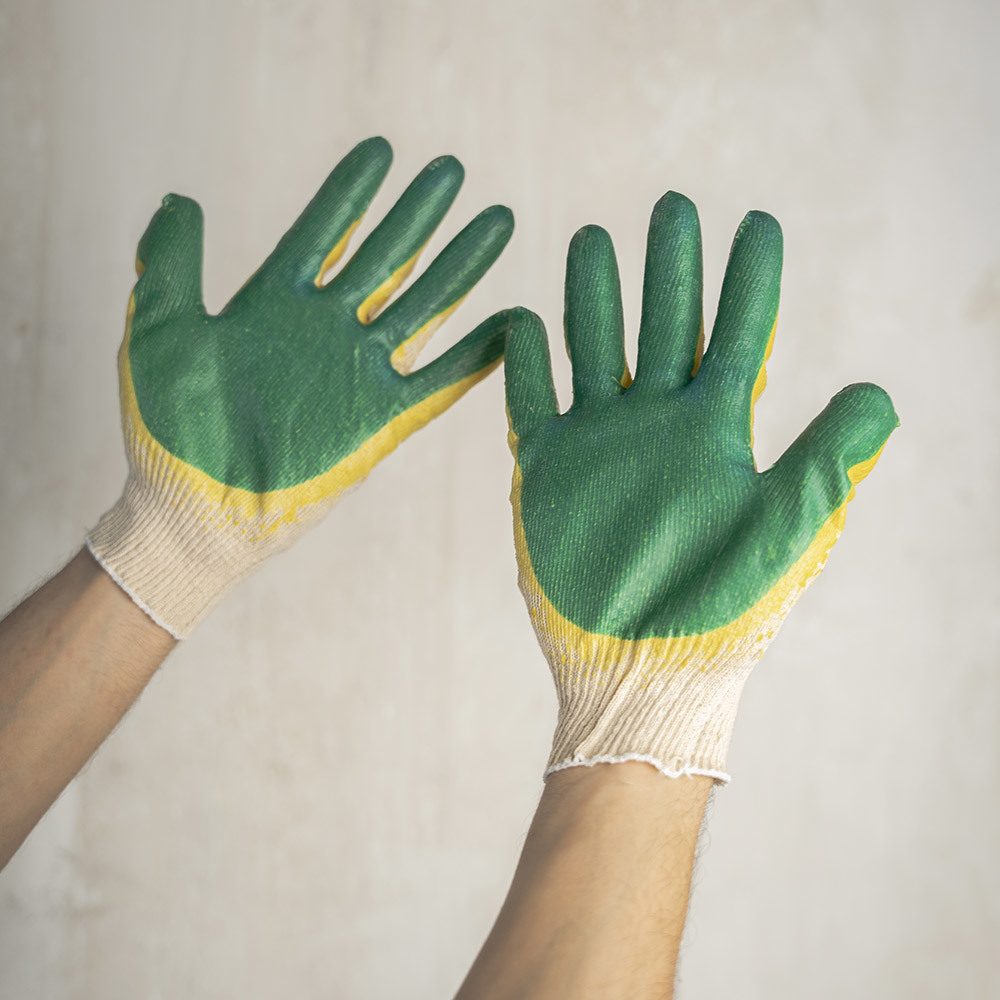 Перчатки х/б 5 нитей с двойным латексным обливом Стандарт зеленые 10 (XL) (170127)