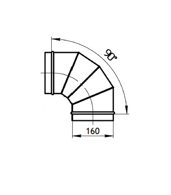 Отвод для круглых воздуховодов d160 мм 90° оцинкованный
