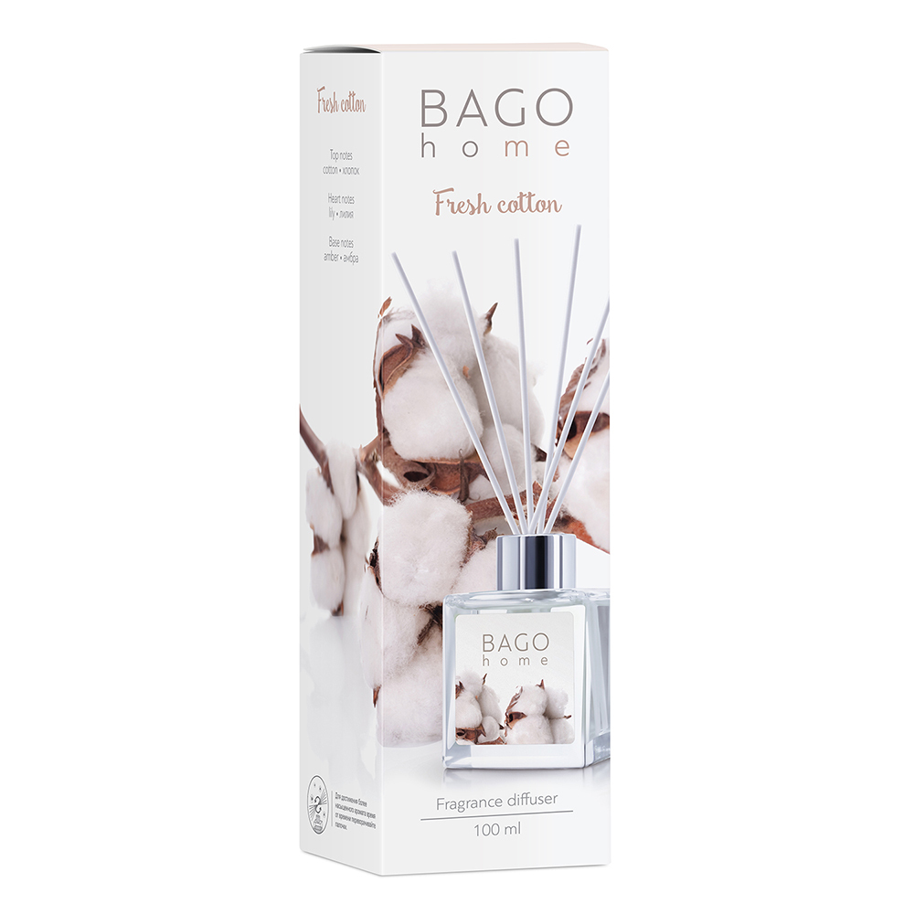 Аромадиффузор с палочками Bago home Свежий хлопок 100 мл