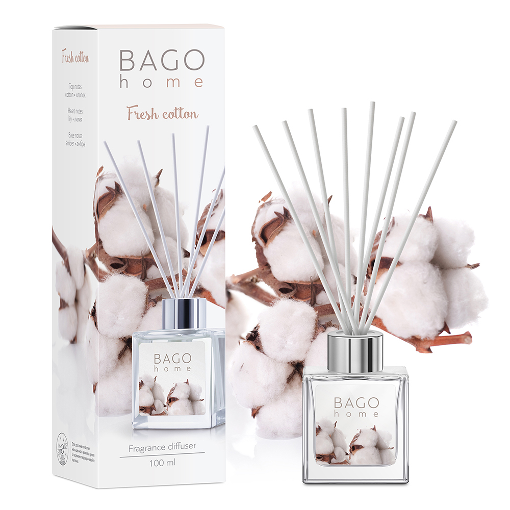 Аромадиффузор с палочками Bago home Свежий хлопок 100 мл