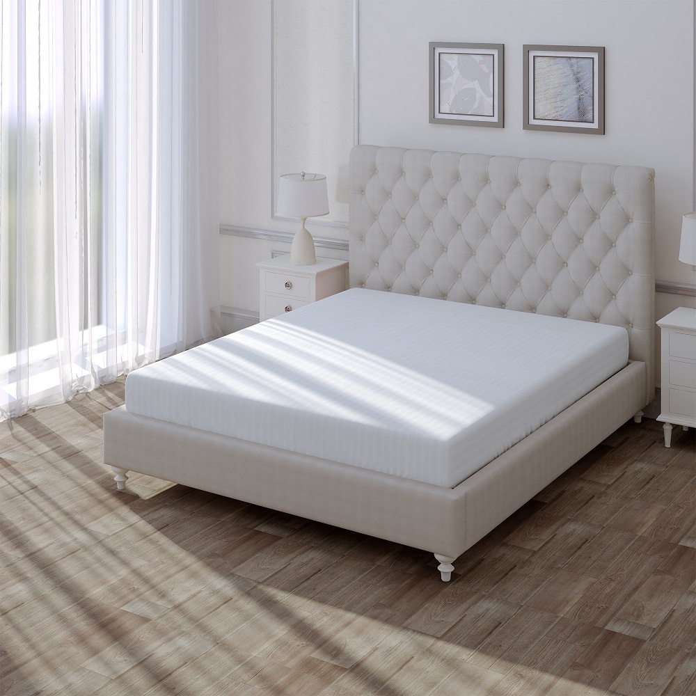 Простыня на резинке 180х200х25 см страйп-сатин белая Verossa Stripe