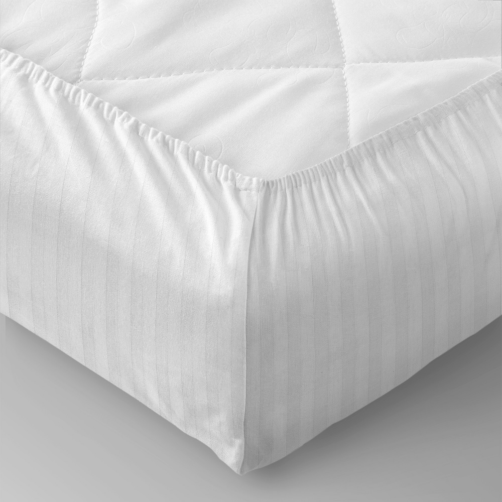 Простыня на резинке 180х200х25 см страйп-сатин белая Verossa Stripe