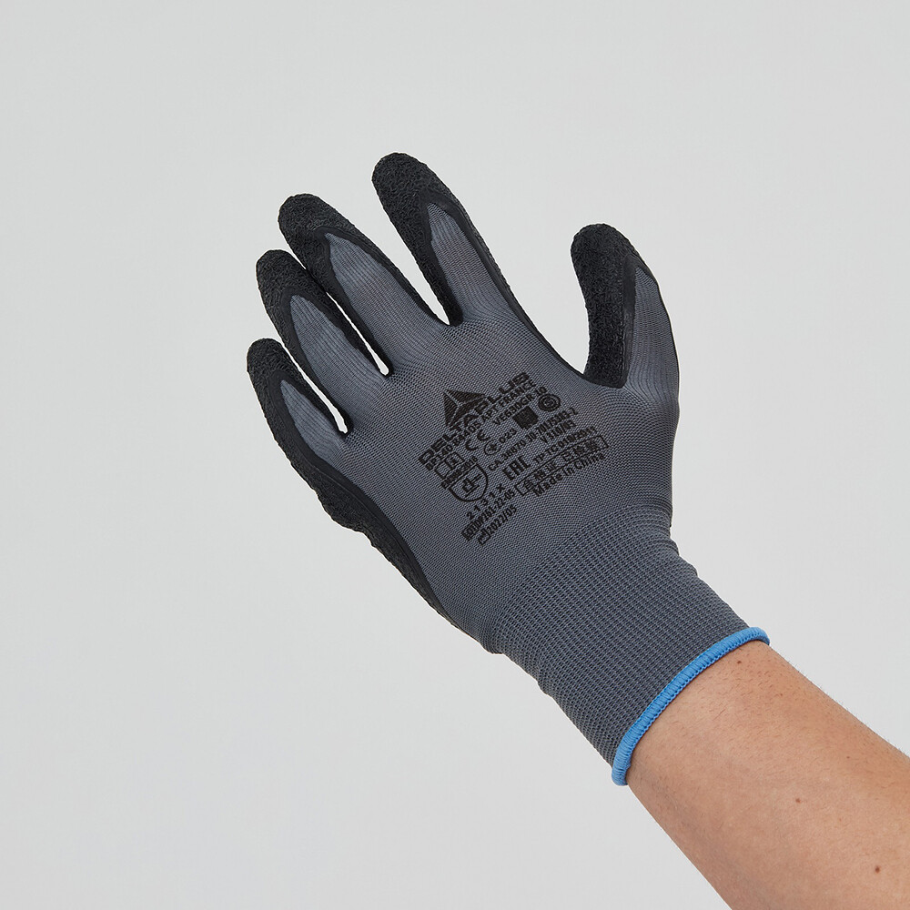 Перчатки полиэстеровые 13 нитей с латексным обливом тактильные Delta Plus VE630 черные 10 (XL)