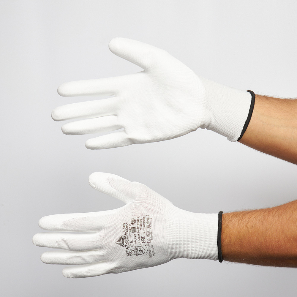 Перчатки полиэстеровые 13 нитей с полиуретановым покрытием Delta Plus VE702 9 (L)