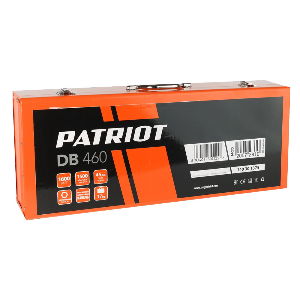 Отбойный молоток электрический Patriot DB 460 1600 Вт 45 Дж HEX 30 (140301375)