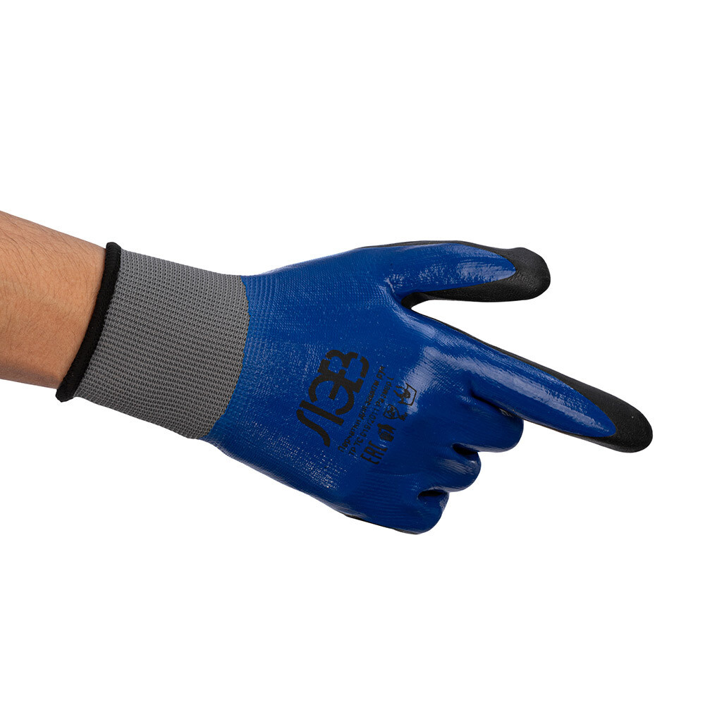 Перчатки полиэстеровые 2 нити с нитриловым обливом водонепроницаемые ЛЭВ черно-синие 10 (L)