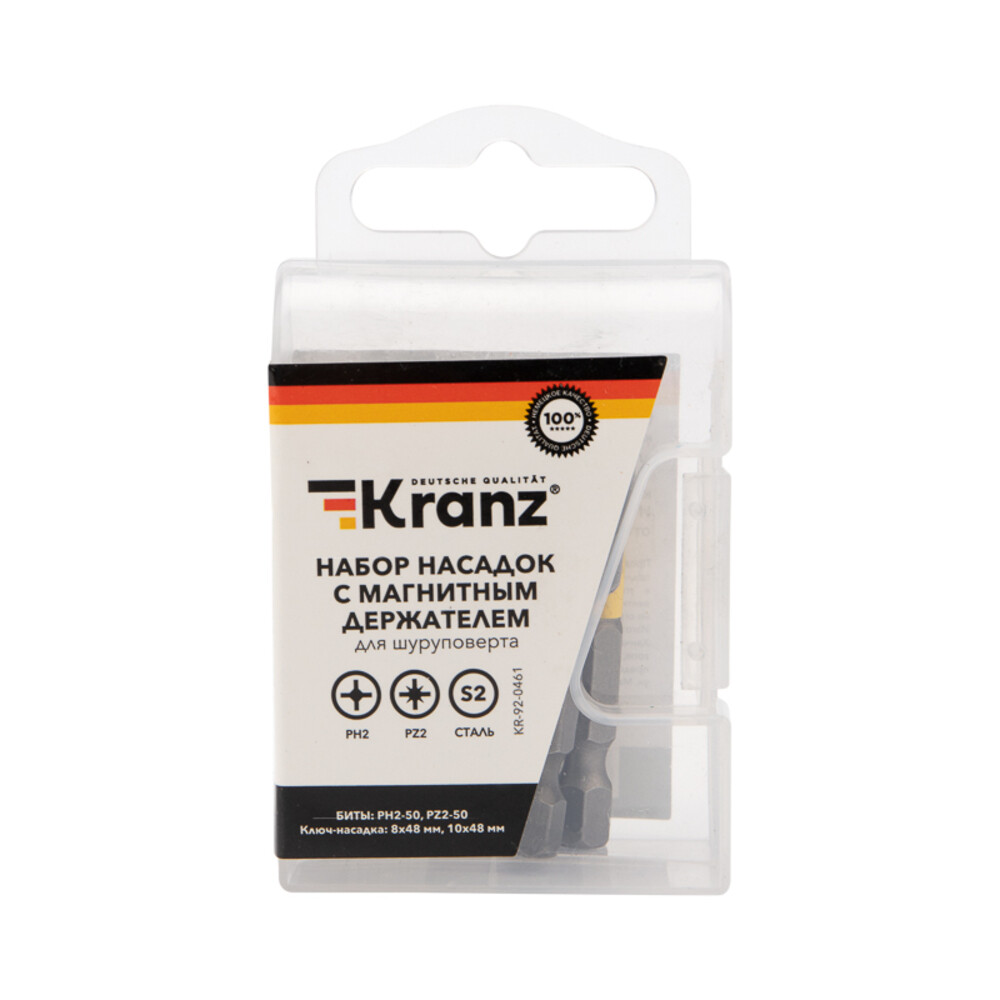Набор бит Kranz (KR-92-0461) PH2/PZ2 50 мм с магнитным держателем (4 шт.)