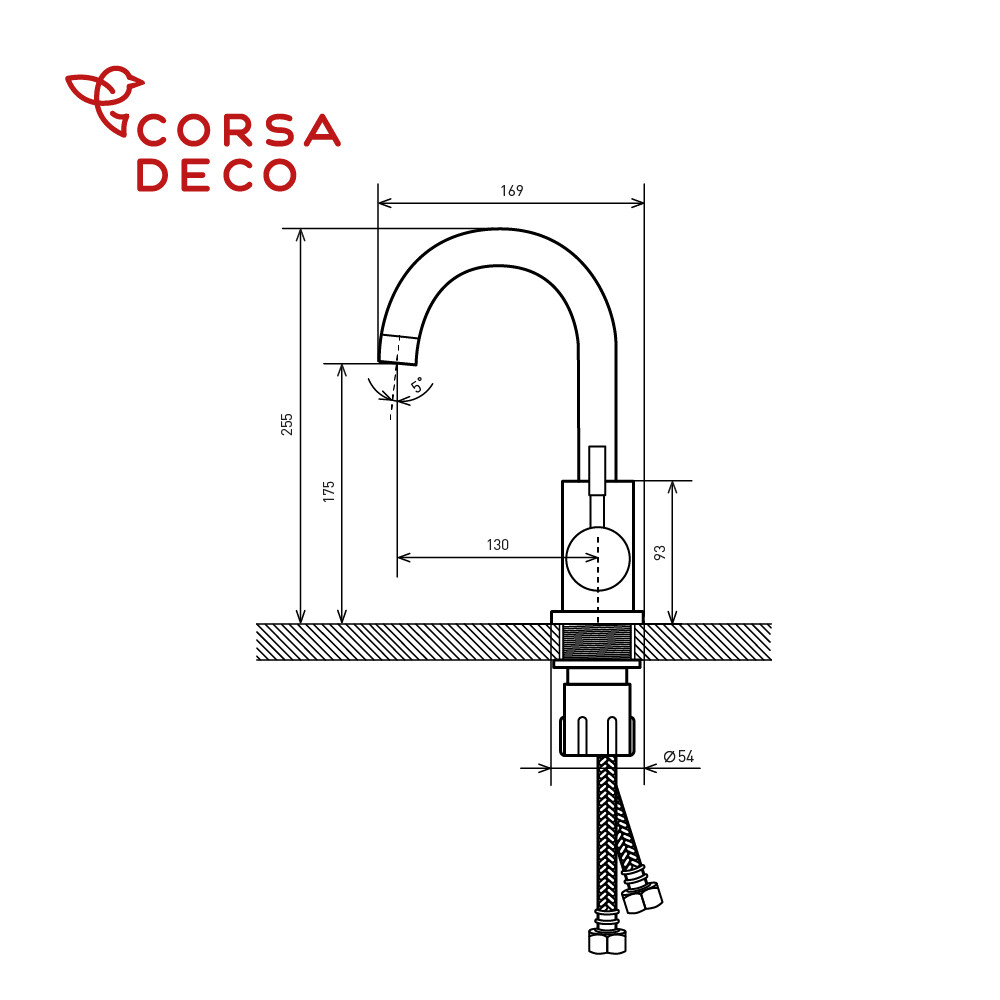 Смеситель для кухни и раковины Corsa Deco SS нержавеющая сталь с поворотным изливом однорычажный (FKSS)